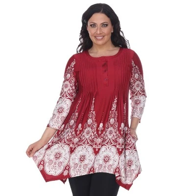 Women's Plus Size 3/4 Sleeve Printed Dulce Tunic Top - White Mark 3 Women's Plus Size 3/4 Sleeve Printed Dulce Tunic Top - White Mark - Image 3