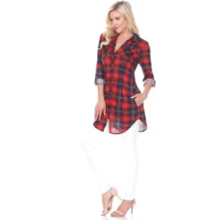 Women's Piper Stretchy Plaid Tunic With Pockets - White Mark