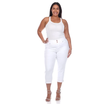 Women's Plus Size Capri Jeans - White Mark 5 Women's Plus Size Capri Jeans - White Mark - Image 5
