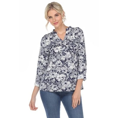 Women's Pleated Casual Floral Blouse - White Mark 9 Women's Pleated Casual Floral Blouse - White Mark - Image 9
