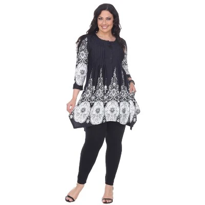 Women's Plus Size 3/4 Sleeve Printed Dulce Tunic Top - White Mark 4 Women's Plus Size 3/4 Sleeve Printed Dulce Tunic Top - White Mark - Image 4