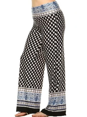Women's Plus Size Border Printed Palazzo Pants - White Mark 2 Women's Plus Size Border Printed Palazzo Pants - White Mark - Image 2