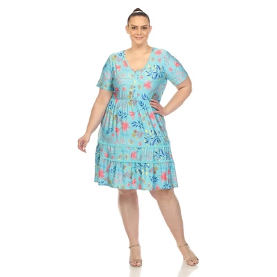 Plus Size Floral Short Sleeve Knee Length Dress 7 Plus Size Floral Short Sleeve Knee Length Dress - Image 7