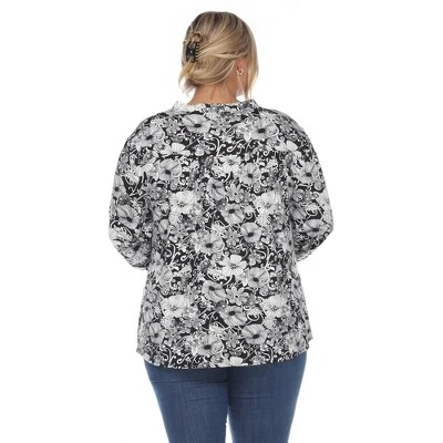 Womens Plus Pleated Long Sleeve Floral Print Blouse - White Mark 2 Womens Plus Pleated Long Sleeve Floral Print Blouse - White Mark - Image 2