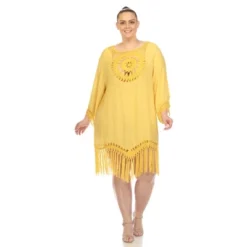 Plus Size Crocheted Fringed Trim Dress Cover Up - White Mark -ChicMama Sales Store GUEST 0df67f29 50c1 459f a394 c6a1d97c1f67