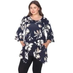 Women's Plus Size Floral Printed Blanche Tunic Top With Pockets - White Mark -ChicMama Sales Store GUEST 1055b957 1512 4387 9189 bb040cdeb3de