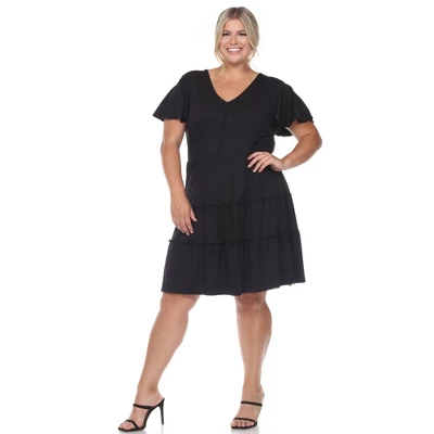 Plus Size Short Sleeve V-neck Tiered Midi Dress 1 Plus Size Short Sleeve V-neck Tiered Midi Dress