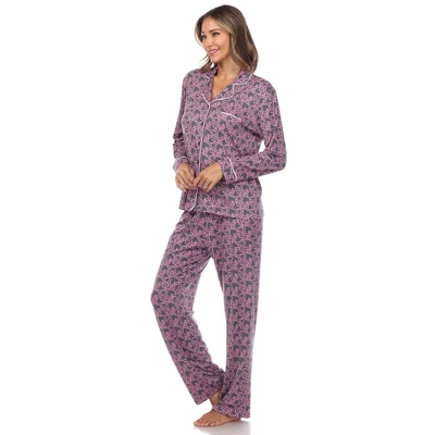 Women's Long Sleeve Heart Print Pajama Set - White Mark 2 Women's Long Sleeve Heart Print Pajama Set - White Mark - Image 2