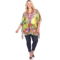 Women's Plus Size Animal Print Caftan With Tie-up Neckline - One Size Fits Most Plus - White Mark -ChicMama Sales Store GUEST 1373a77a fb0f 4b35 af2e 8f4764a59865