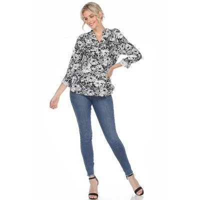Women's Pleated Casual Floral Blouse - White Mark 3 Women's Pleated Casual Floral Blouse - White Mark - Image 3