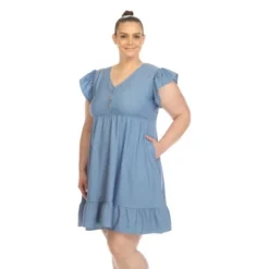 Plus Size Ruffle Sleeve Knee-Length Dress