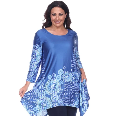 Women's Plus Size 3/4 Sleeve Printed Rella Tunic Top With Pockets - White Mark 3 Women's Plus Size 3/4 Sleeve Printed Rella Tunic Top With Pockets - White Mark - Image 3