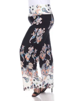 Women's Plus Size Floral Paisley Printed Palazzo Pants - White Mark