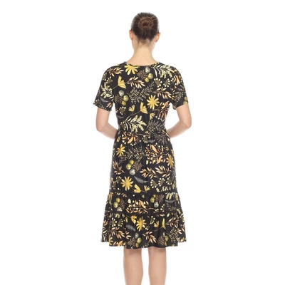 Women's Floral Short Sleeve Knee Length Dress 2 Women's Floral Short Sleeve Knee Length Dress - Image 2