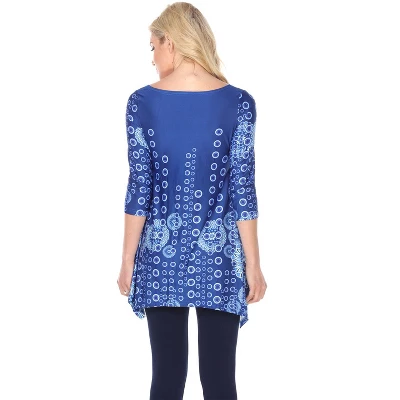 Women's 3/4 Sleeve Printed Rella Tunic Top With Pockets - White Mark 2 Women's 3/4 Sleeve Printed Rella Tunic Top With Pockets - White Mark - Image 2