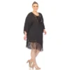 Plus Size Crocheted Fringed Trim Dress Cover Up - White Mark