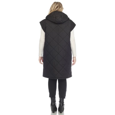 Plus Size Diamond Quilted Hooded Puffer Vest-White Mark 2 Plus Size Diamond Quilted Hooded Puffer Vest-White Mark - Image 2