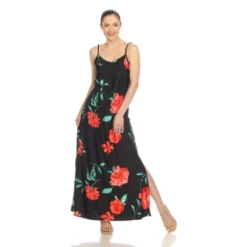 Women's Floral Strap Maxi Dress With Side Slit And Pockets - White Mark -ChicMama Sales Store GUEST 188b4cbd eae0 4352 aa52 ca4d75aae195