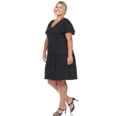 Plus Size Short Sleeve V-neck Tiered Midi Dress 2 Plus Size Short Sleeve V-neck Tiered Midi Dress - Image 2