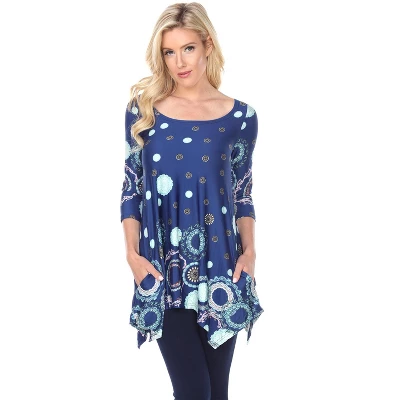 Women's 3/4 Sleeve Printed Erie Tunic Top With Pockets - White Mark 8 Women's 3/4 Sleeve Printed Erie Tunic Top With Pockets - White Mark - Image 8