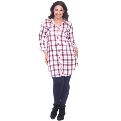 Women's Plus Size Piper Stretchy Plaid Tunic With Pockets - White Mark 6 Women's Plus Size Piper Stretchy Plaid Tunic With Pockets - White Mark - Image 6