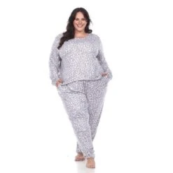 Plus Size 2 Piece Leopard Lounge Set - White Mark