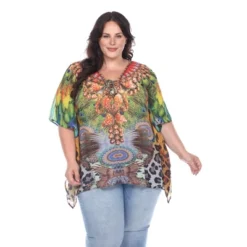 Plus Size Animal Print Caftan With Tie-up Neckline - One Size Fits Most Plus - White Mark -ChicMama Sales Store GUEST 1dfd181f 7ac9 4619 8592 0d027b7076cd