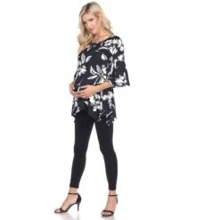 Maternity Floral Printed 3/4 Sleeve Roche Tunic - White Mark
