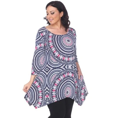 Women's Plus Size 3/4 Sleeve Printed Maji Tunic With Pockets - White Mark 3 Women's Plus Size 3/4 Sleeve Printed Maji Tunic With Pockets - White Mark - Image 3