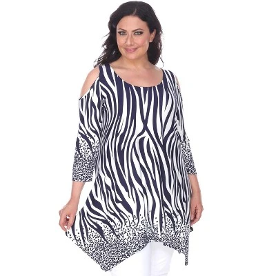 Women's Plus Size Antonia Cold Shoulder Tunic With Pockets - White Mark 4 Women's Plus Size Antonia Cold Shoulder Tunic With Pockets - White Mark - Image 4