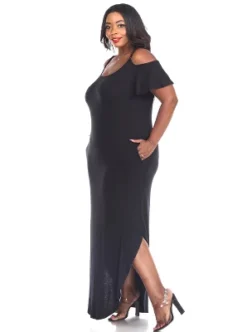 Women's Plus Size Cold Shoulder Lexi Maxi Dress With Pockets - White Mark