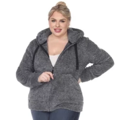 Plus Size Hooded High Pile Fleece Jacket - White Mark -ChicMama Sales Store GUEST 267f2f1c bf2d 4d36 98b3 d08c1ba36860