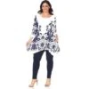 Women's Plus Size Scoop Neck Printed Yanette Tunic Top - White Mark