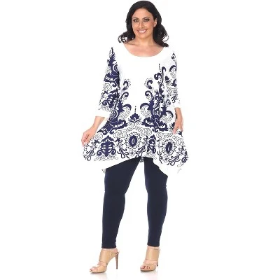 Women's Plus Size Scoop Neck Printed Yanette Tunic Top - White Mark 1 Women's Plus Size Scoop Neck Printed Yanette Tunic Top - White Mark