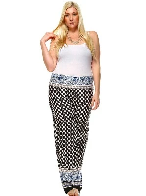 Women's Plus Size Border Printed Palazzo Pants - White Mark 3 Women's Plus Size Border Printed Palazzo Pants - White Mark - Image 3
