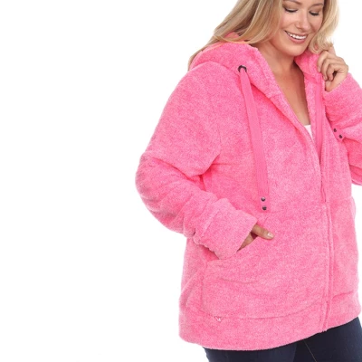 Plus Size Hooded High Pile Fleece Jacket Pink 1X - White Mark 4 Plus Size Hooded High Pile Fleece Jacket Pink 1X - White Mark - Image 4