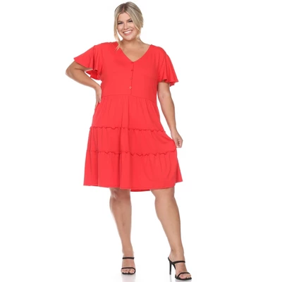 Plus Size Short Sleeve V-neck Tiered Midi Dress 7 Plus Size Short Sleeve V-neck Tiered Midi Dress - Image 7
