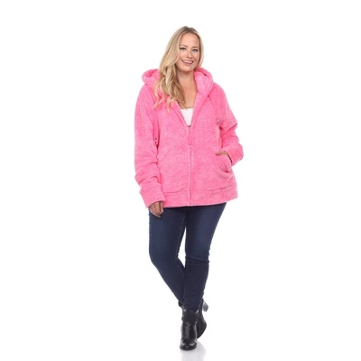 Plus Size Hooded High Pile Fleece Jacket Pink 1X - White Mark 3 Plus Size Hooded High Pile Fleece Jacket Pink 1X - White Mark - Image 3