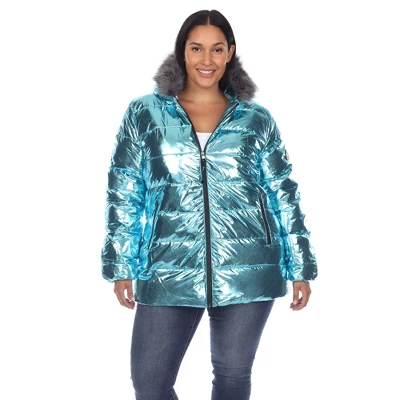 Plus Size Metallic Puffer Coat With Hoodie - White Mark 7 Plus Size Metallic Puffer Coat With Hoodie - White Mark - Image 7
