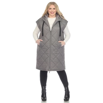 Plus Size Diamond Quilted Hooded Puffer Vest-White Mark 9 Plus Size Diamond Quilted Hooded Puffer Vest-White Mark - Image 9