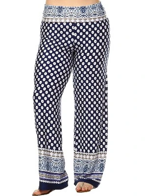 Women's Plus Size Border Printed Palazzo Pants - White Mark 5 Women's Plus Size Border Printed Palazzo Pants - White Mark - Image 5