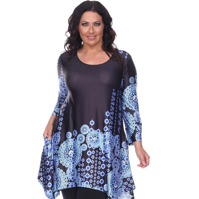 Women's Plus Size 3/4 Sleeve Printed Rella Tunic Top With Pockets - White Mark 5 Women's Plus Size 3/4 Sleeve Printed Rella Tunic Top With Pockets - White Mark - Image 5