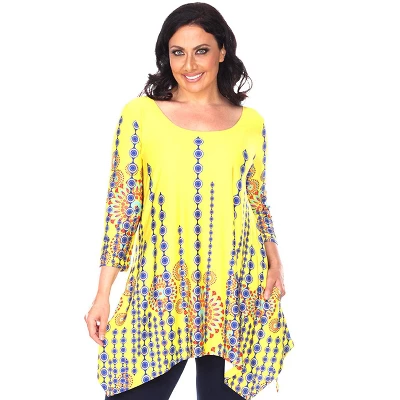 Women's Plus Size 3/4 Sleeve Printed Rella Tunic Top With Pockets - White Mark 7 Women's Plus Size 3/4 Sleeve Printed Rella Tunic Top With Pockets - White Mark - Image 7
