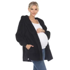 Maternity Plush Hooded Cardigan With Pockets