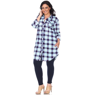 Women's Plus Size Piper Stretchy Plaid Tunic With Pockets - White Mark 9 Women's Plus Size Piper Stretchy Plaid Tunic With Pockets - White Mark - Image 9