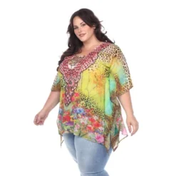 Plus Size Animal Print Caftan With Tie-up Neckline - One Size Fits Most Plus - White Mark