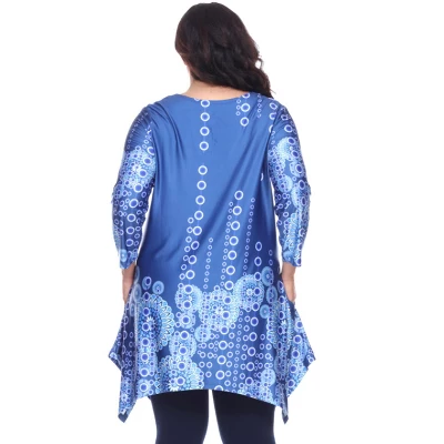 Women's Plus Size 3/4 Sleeve Printed Rella Tunic Top With Pockets - White Mark 2 Women's Plus Size 3/4 Sleeve Printed Rella Tunic Top With Pockets - White Mark - Image 2
