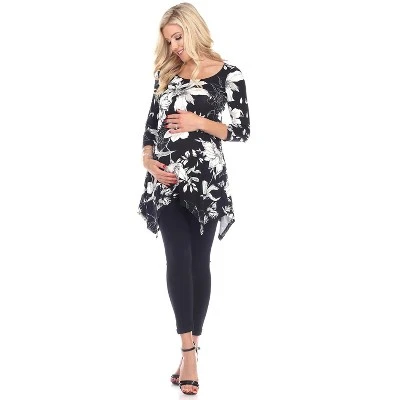 Maternity Floral Scoop Neck Tunic Top With Pockets - White Mark 3 Maternity Floral Scoop Neck Tunic Top With Pockets - White Mark - Image 3