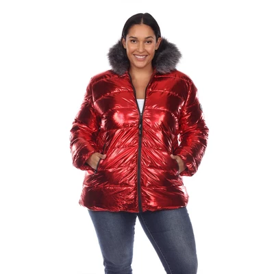 Plus Size Metallic Puffer Coat With Hoodie - White Mark 8 Plus Size Metallic Puffer Coat With Hoodie - White Mark - Image 8