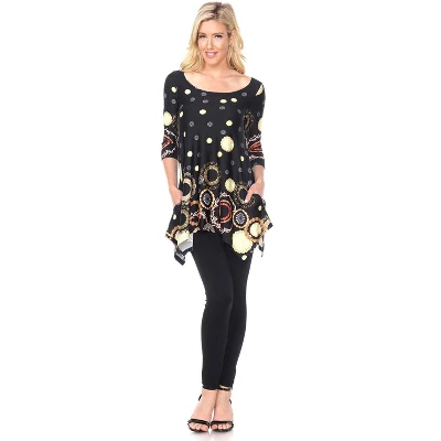 Women's 3/4 Sleeve Printed Erie Tunic Top With Pockets - White Mark 3 Women's 3/4 Sleeve Printed Erie Tunic Top With Pockets - White Mark - Image 3